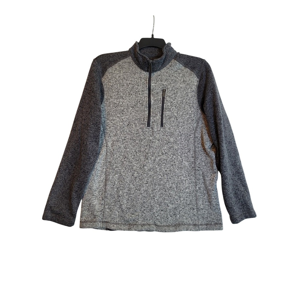Woolrich Mens XL Grey‎ Sweater Knit Quarter Zip Pullover Fleece Jacket Pocket